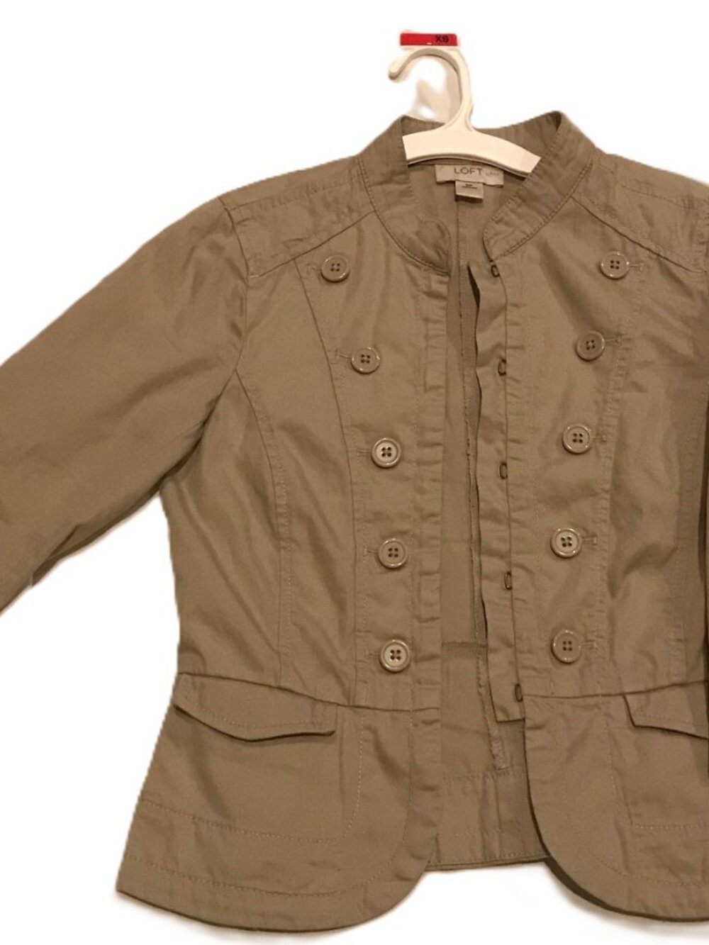 Loft Lightweight Jacket, tan, 100% cotton, 00P. 3/4 length sleeves